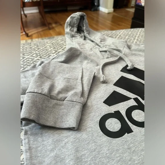 Grey adidas kids medium light hooded sweatshirt, worn a couple times - Picture 2 of 3